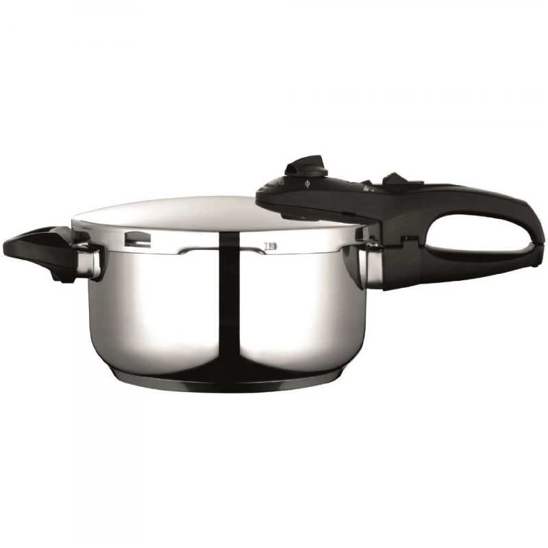 Oală sub presiune Fagor Duo 4L, 22 cm, 60/100 kPa, marcaj interior, fund IMPAKSTEEL, 5 sisteme de protecție, compatibilă cu plitele cu inducție, argintie