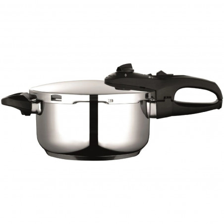 Oală sub presiune Fagor Duo 4L, 22 cm, 60/100 kPa, marcaj interior, fund IMPAKSTEEL, 5 sisteme de protecție, compatibilă cu plitele cu inducție, argintie