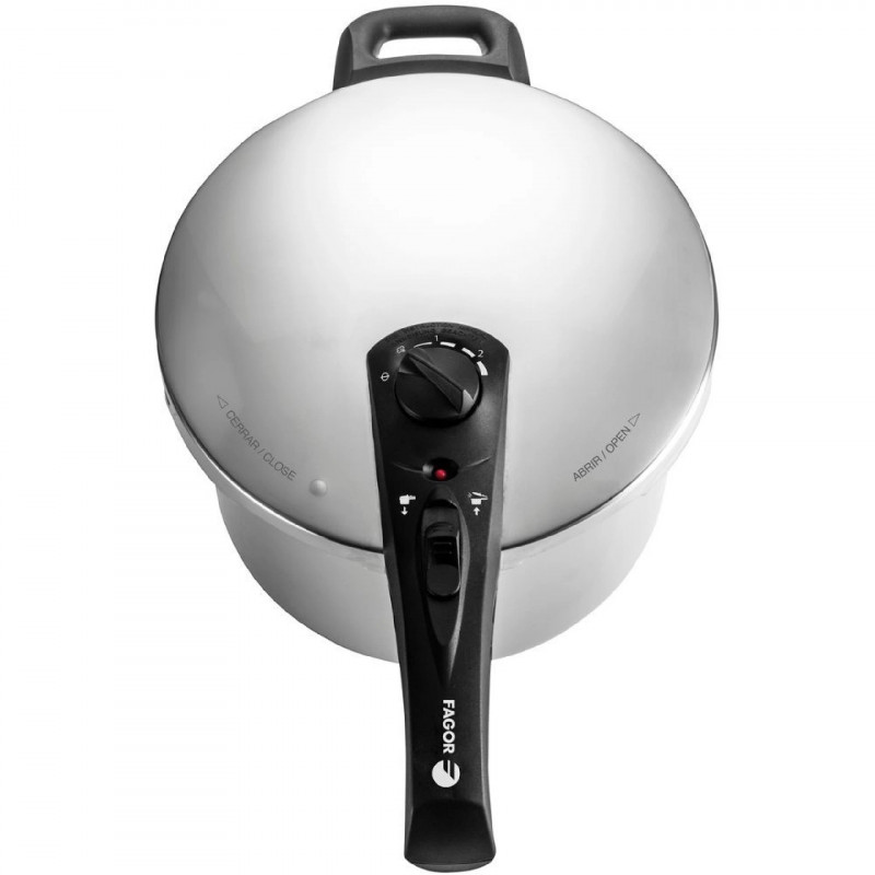 Oală sub presiune Fagor Duo 6L, 22 cm, 60/100 kPa, marcaj interior, fund IMPAKSTEEL, 5 sisteme de protecție, compatibilă cu plitele cu inducție, argintie
