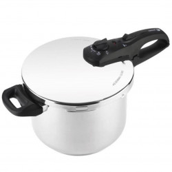 Oală sub presiune Fagor Duo 8L, 22 cm, 60/100 kPa, marcaj interior, fund IMPAKSTEEL, 5 sisteme de protecție, compatibilă cu plitele cu inducție, argintie