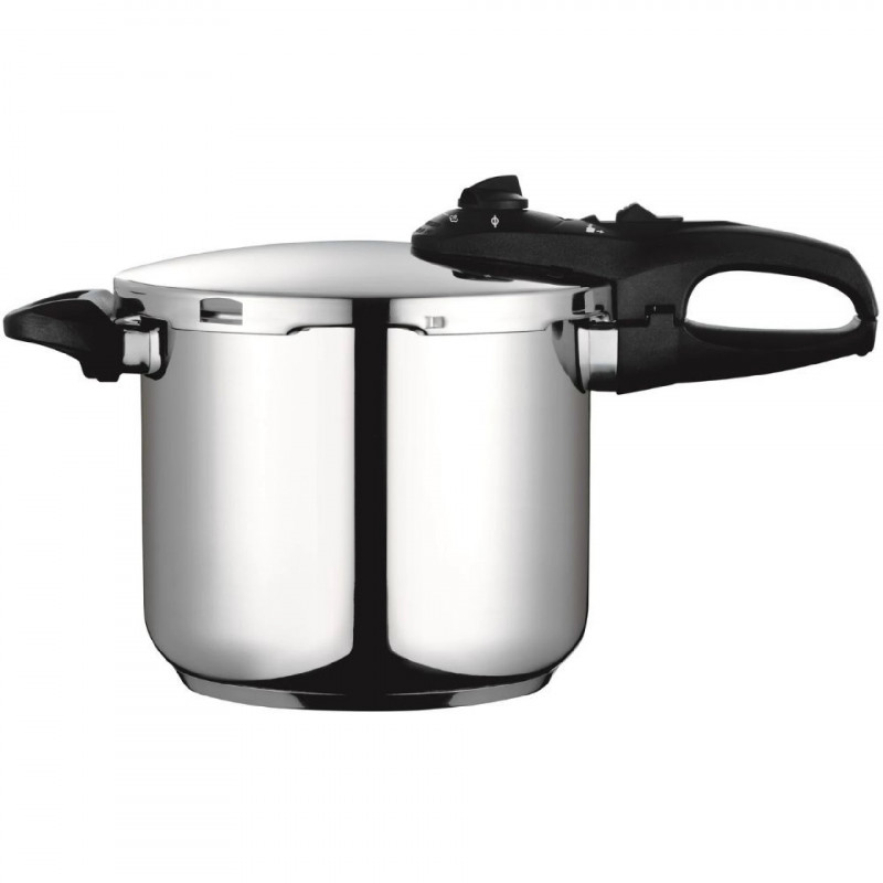 Oală sub presiune Fagor Duo 8L, 22 cm, 60/100 kPa, marcaj interior, fund IMPAKSTEEL, 5 sisteme de protecție, compatibilă cu plitele cu inducție, argintie