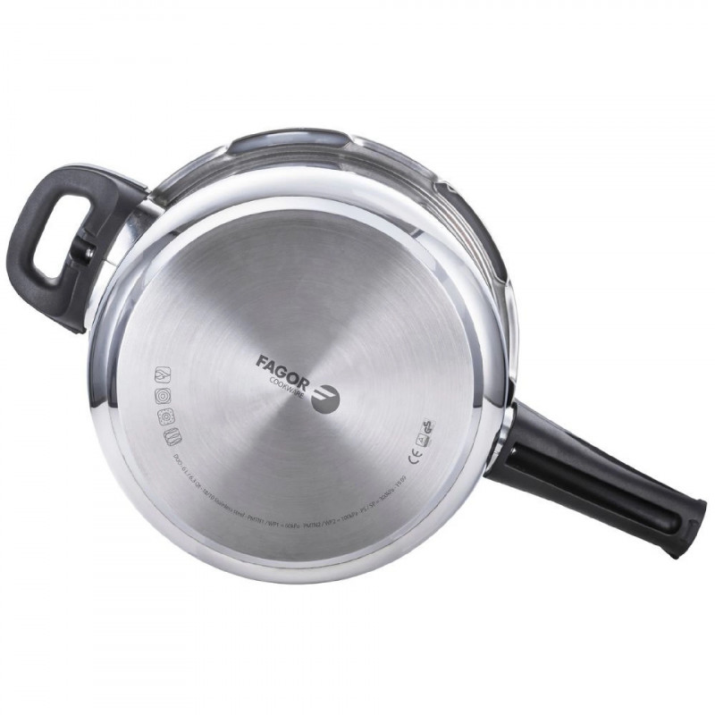 Set de 2 oale sub presiune Fagor Duo 4+6 L, 22 cm, 60/100 kPa, marcaj interior, fund IMPAKSTEEL, 5 sisteme de protecție, compatibile cu plitele cu inducție, culoare argintie