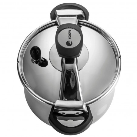 Oală sub presiune Fagor Clasica 8 L, 55 kPa, 24 cm, supapă de siguranță, 3 sisteme de protecție, oțel inoxidabil 18/10, compatibilă cu plitele cu inducție, argintie