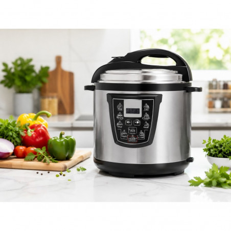 Multicooker sub presiune Oliver Voltz OV51985K6, 1000 W, 6 L, 90 kPa, Afisaj LED, 8 programe, Inox