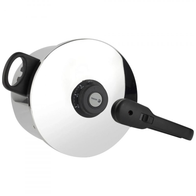 Oală sub presiune Fagor Dual Xpress 6L, 30-90 kPa, 22 cm, 5 sisteme de protecție, fund cu 3 straturi, oțel inoxidabil 18/10, compatibilă cu plite cu inducție, argintiu
