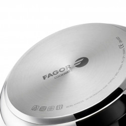 Oală sub presiune Fagor Dual Xpress 6L, 30-90 kPa, 22 cm, 5 sisteme de protecție, fund cu 3 straturi, oțel inoxidabil 18/10, compatibilă cu plite cu inducție, argintiu