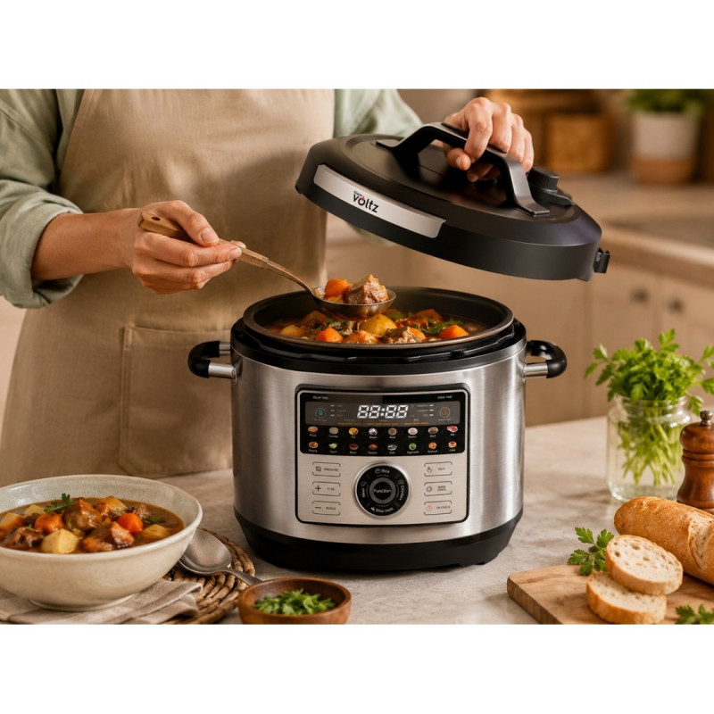 Oală sub presiune Oliver Voltz OV51985L6, 1000 W, 6 L, 90 kPa, 3 trepte, afișaj LED, inox