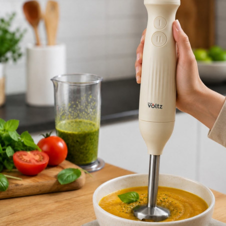 Blender manual Oliver Voltz Nice OV51112PR, 600 W, 2 viteze, cap de mixare din oțel, culoare crem