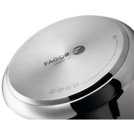 Oală sub presiune Fagor Level, 6 l, 90 kPa, 22 cm, 5 sisteme de protecție, fund cu 3 straturi, compatibilă cu plitele cu inducție, argintie
