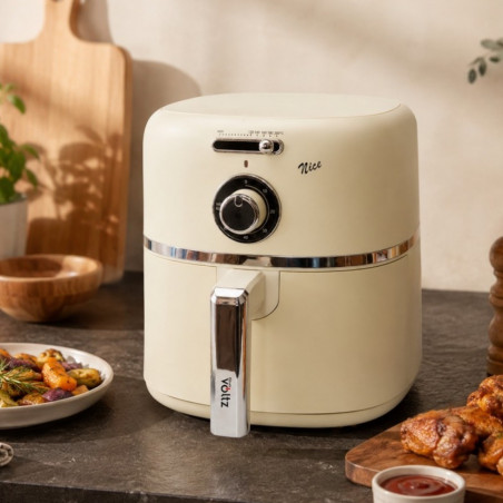 Friteuză cu aer cald Oliver Voltz Nice OV51980PR, 1500 W, 4,2 l, 60-200 °C, cronometru de 60 min, strat antiaderent, culoare crem