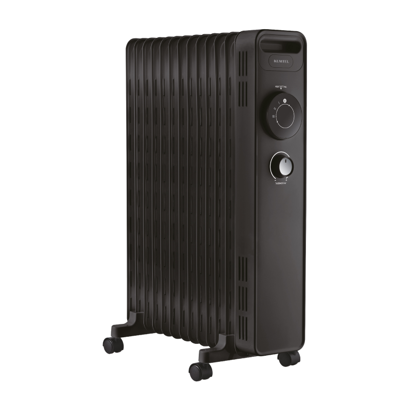 Radiator cu ulei KUMTEL KUM-1240S, 2500 W, 13 lamele, 3 trepte, termostat reglabil, rotițe, negru