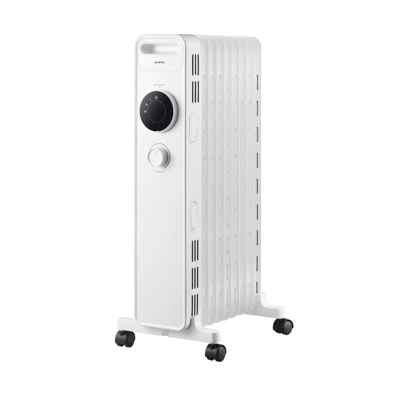 Radiator cu ulei KUMTEL KUM-1225S, 2000 W, 9 lamele, 3 trepte, termostat reglabil, rotițe, alb