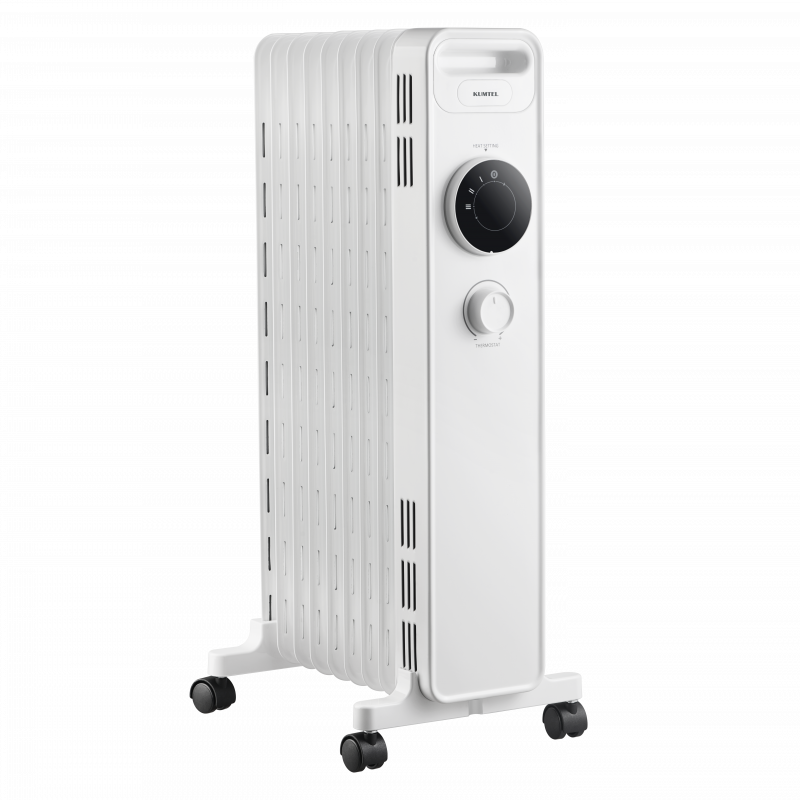 Radiator cu ulei KUMTEL KUM-1225S, 2000 W, 9 lamele, 3 trepte, termostat reglabil, rotițe, alb