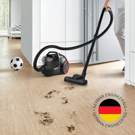 Aspirator fără sac Bosch BGS21POW2 ProPower Series 4, 750 W, 2 l, Power AirCycle, filtru HEPA, 78 dB, negru/roșu