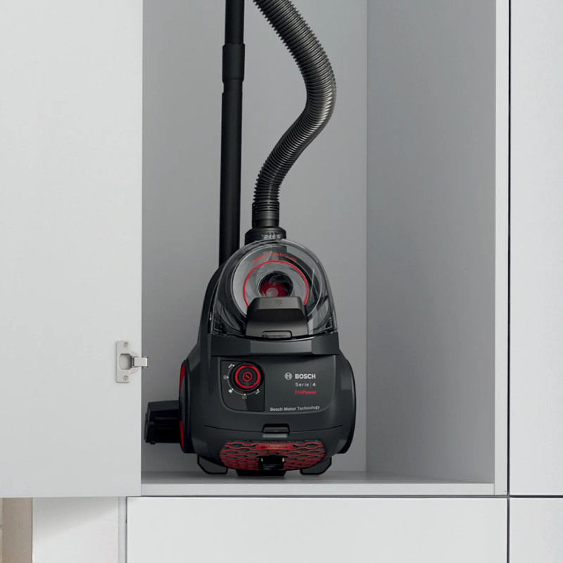 Aspirator fără sac Bosch BGS21POW2 ProPower Series 4, 750 W, 2 l, Power AirCycle, filtru HEPA, 78 dB, negru/roșu