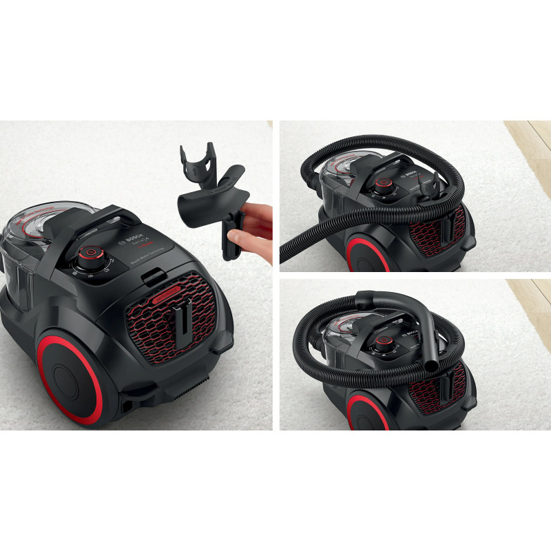 Aspirator fără sac Bosch BGS21POW2 ProPower Series 4, 750 W, 2 l, Power AirCycle, filtru HEPA, 78 dB, negru/roșu