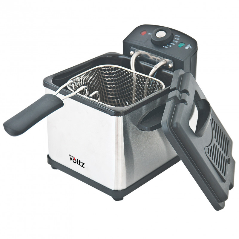 Mini-friteuză Oliver Voltz OV51980CG, 1000 W, 1,2 l, 0-190 °C, oțel inoxidabil, indicatoare luminoase, inox/negru