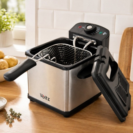 Mini-friteuză Oliver Voltz OV51980CG, 1000 W, 1,2 l, 0-190 °C, oțel inoxidabil, indicatoare luminoase, inox/negru