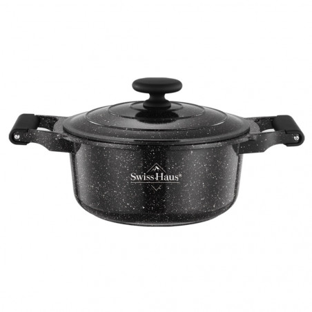 Oală Swiss Haus SH-MC24B, 4,3 l, 24 cm, acoperire ceramică Sapphire, cuptor până la 220 °C, plită cu inducție, negru