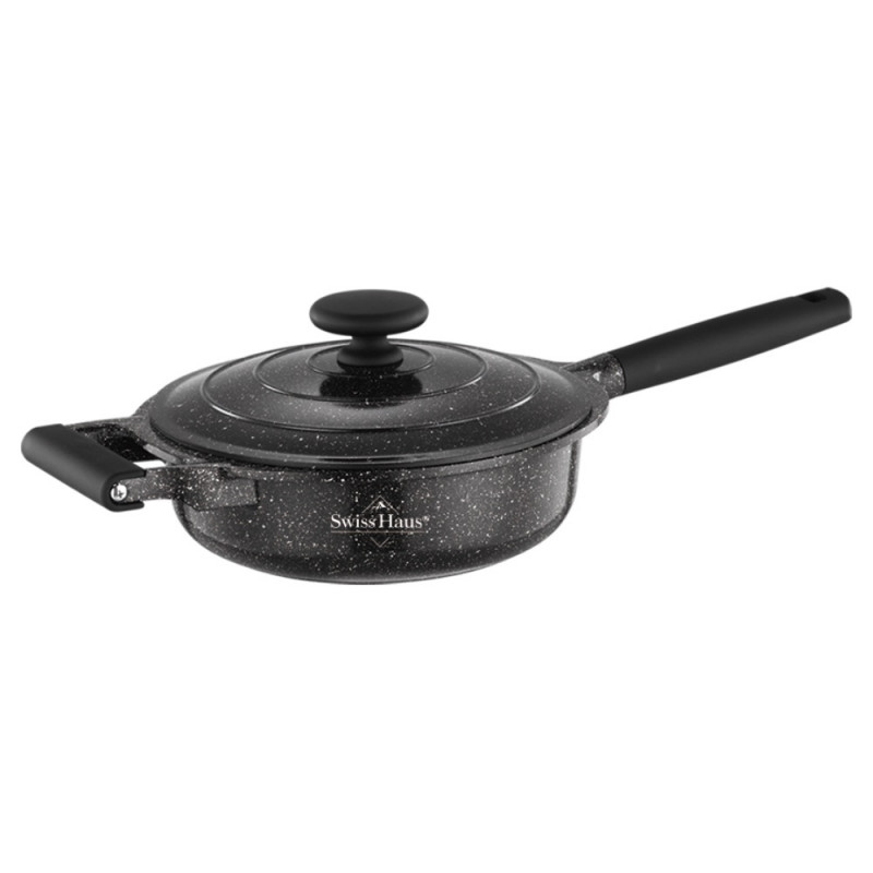 Cratiță Swiss Haus SH-MDF28B, 4,5 l, 28 cm, acoperire ceramică Sapphire, cuptor până la 220 °C, plită cu inducție, negru
