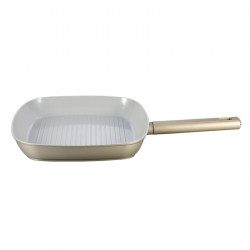 Tigaie pentru grătar Swiss Haus SH-SCGP28CH, 28 cm, acoperire ceramică Sapphire, pentru plite cu inducție, culoare șampanie