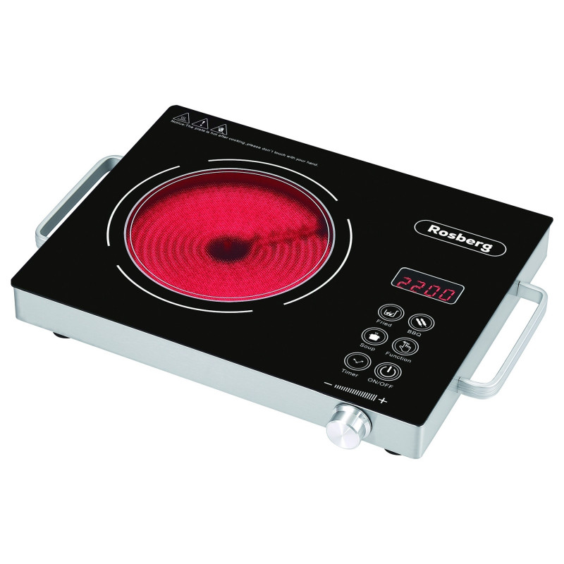 Plita cu infrarosu Rosberg R51445P, 2200 W, 28 x 36 cm, 11 trepte temperatura, Afisaj LED, Negru