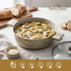 Oală joasă Swiss Haus SH-SCLC24CH, 2,8 l, 24 cm, acoperire ceramică Sapphire, cuptor până la 160 °C, inducție, culoare șampanie