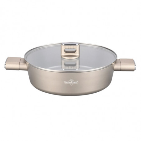 Oală joasă Swiss Haus SH-SCLC24CH, 2,8 l, 24 cm, acoperire ceramică Sapphire, cuptor până la 160 °C, inducție, culoare șampanie