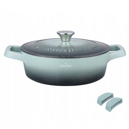 Oală joasă Swiss Haus Zurich Luxury Collection SH-ZLC28G, 28 cm, 4,2 l, acoperire ceramică Sapphire, cuptor până la 220 °C, inducție, mentă/grafit