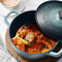 Oală joasă Swiss Haus Zurich Luxury Collection SH-ZLC28G, 28 cm, 4,2 l, acoperire ceramică Sapphire, cuptor până la 220 °C, inducție, mentă/grafit