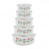 Set de 5 vase emailate cu capac pentru alimente Rosberg R51212A, Rotunde, Albe