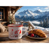 Cana emailata Rosberg R51306A9, 500 ml, 9x9 cm, Margine rotunjita, Tema Craciun, Alb/Rosu