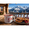 Cana emailata Rosberg R51306A7, 250 ml, 7x7 cm, Margine rotunjita, Tema de Craciun, Alb/Rosu