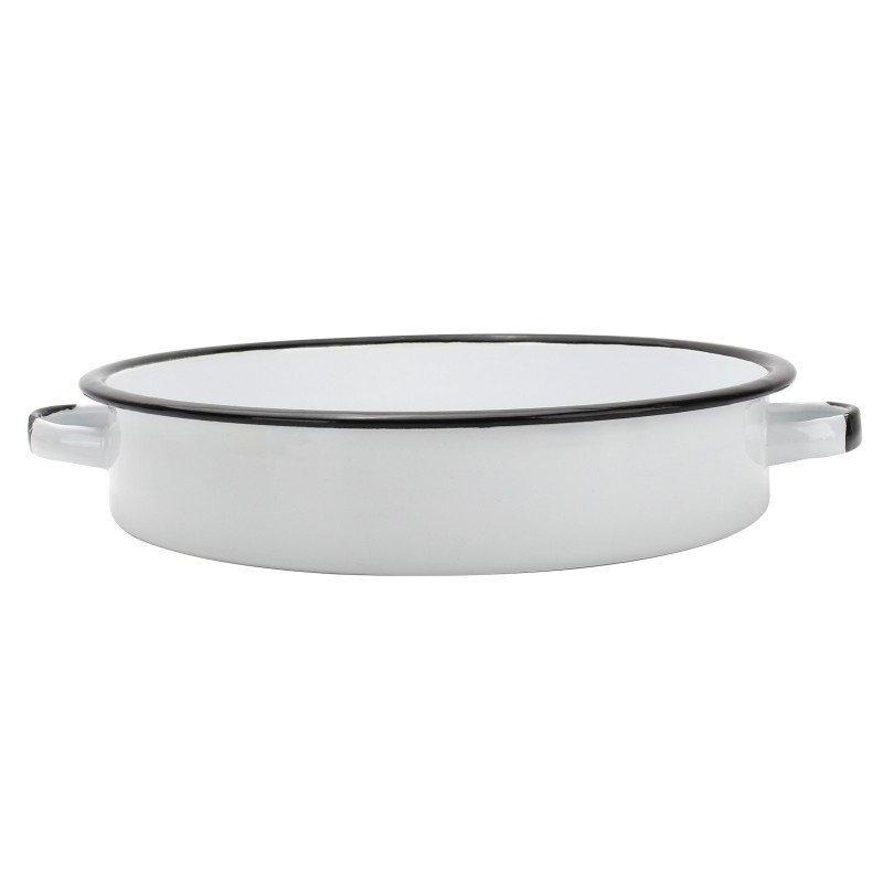 Tava rotunda emailata cu manere Rosberg R51222PR16, Ø16x4,5 cm, Alba