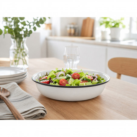 Castron emailat Rosberg R51222OR20, 20 x 4,5 cm, Margine rotunjita, Alb