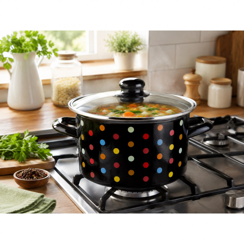Oala din otel emailata cu capac Rosberg Premium RP54518I24G, Ø24x14 cm, 4,8 l, Toate plitele inclusiv inductie, Negru