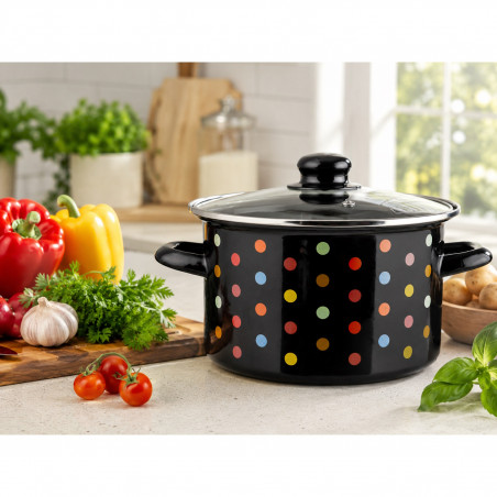 Oala din otel emailata cu capac Rosberg Premium RP54518I24G, Ø24x14 cm, 4,8 l, Toate plitele inclusiv inductie, Negru
