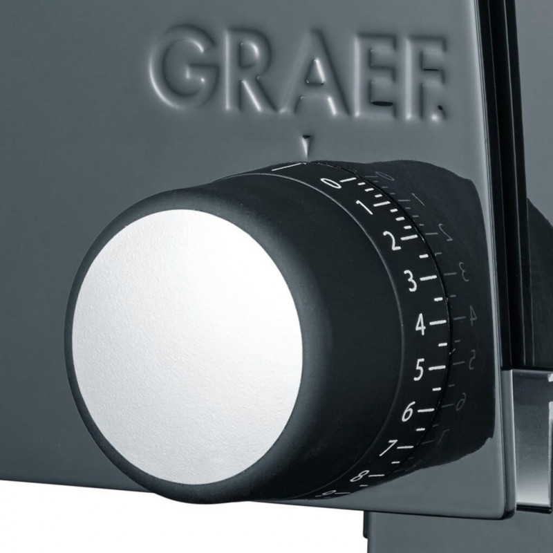 Mașină de tăiat cârnați Graef SKS100, 170 W, lamă de 170 mm, oțel inoxidabil, sistem de blocare pentru copii, negru