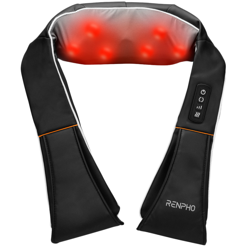 Aparat de masaj Shiatsu RENPHO U-Neck 1, 24 W, 8 capete, 2 directii, 3 niveluri de intensitate, Incalzire pana la 47 °C, Piele PU + material respirabil, Negru