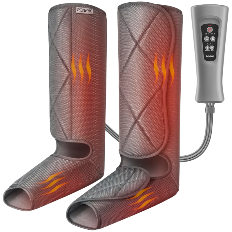 Aparat de masaj cu compresie pentru picioare RENPHO Foot & Calf Air Massager, 24 W, încălzire, 3 niveluri, moduri de masaj, memorie, indicator de încălzire, protecții, gri