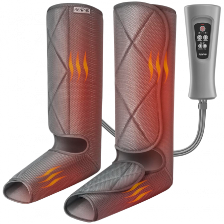 Aparat de masaj cu compresie pentru picioare RENPHO Foot & Calf Air Massager, 24 W, încălzire, 3 niveluri, moduri de masaj, memorie, indicator de încălzire, protecții, gri