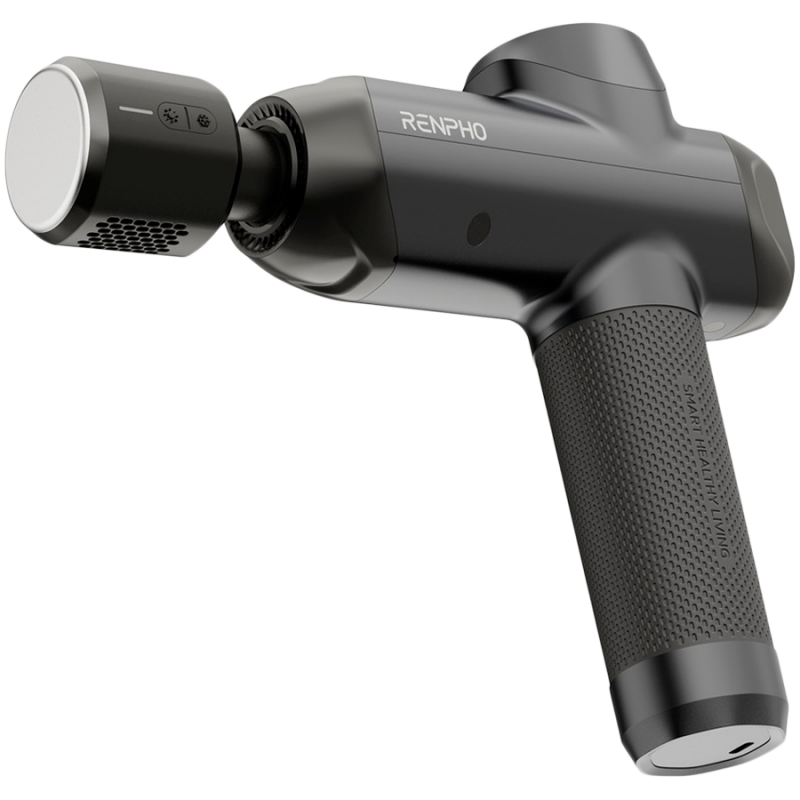 Pistol de masaj RENPHO Power+, 15 W, 150 min, 6 viteze, 1850-2600 rpm, 4 niveluri de răcire/încălzire, cronometru, ecran tactil, Bluetooth, negru