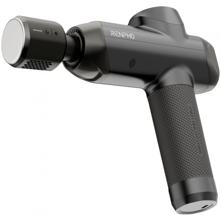 Pistol de masaj RENPHO Power+, 15 W, 150 min, 6 viteze, 1850-2600 rpm, 4 niveluri de răcire/încălzire, cronometru, ecran tactil, Bluetooth, negru