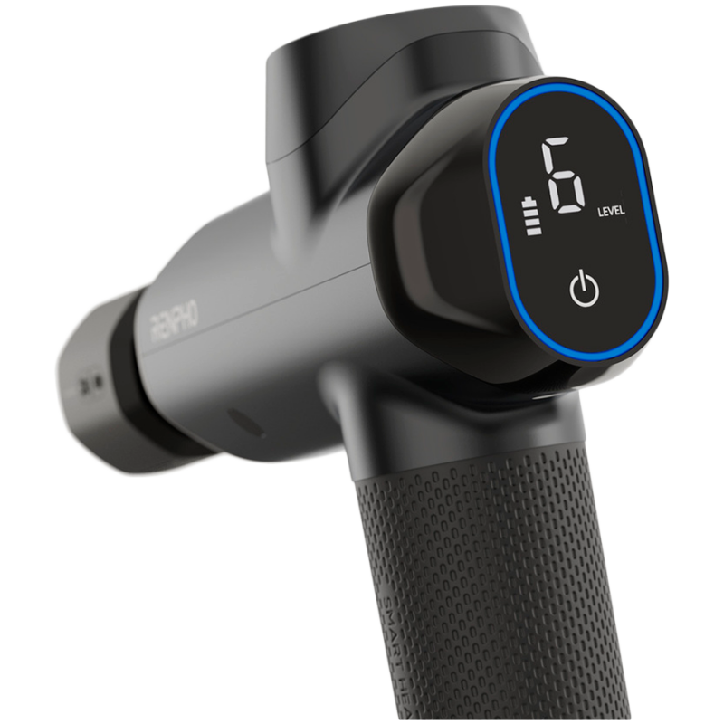 Pistol de masaj RENPHO Power+, 15 W, 150 min, 6 viteze, 1850-2600 rpm, 4 niveluri de răcire/încălzire, cronometru, ecran tactil, Bluetooth, negru
