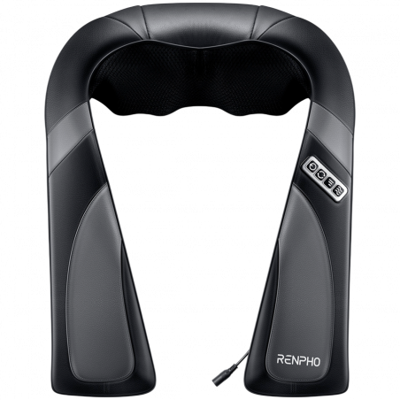 Aparat portabil de masaj Shiatsu RENPHO U-Neck Go, 24 W, 8 capete, 2 directii, 3 niveluri de intensitate, Incalzire pana la 45°C, Piele PU + material respirabil, Negru