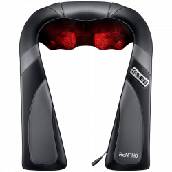 Aparat portabil de masaj Shiatsu RENPHO U-Neck Go, 24 W, 8 capete, 2 directii, 3 niveluri de intensitate, Incalzire pana la 45°C, Piele PU + material respirabil, Negru