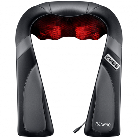 Aparat portabil de masaj Shiatsu RENPHO U-Neck Go, 24 W, 8 capete, 2 directii, 3 niveluri de intensitate, Incalzire pana la 45°C, Piele PU + material respirabil, Negru
