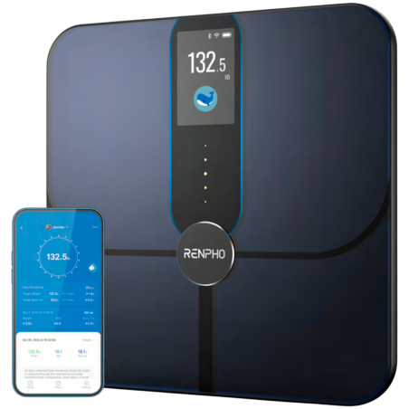 Cântar inteligent RENPHO Smart WiFi, până la 180 kg, 13 parametri, recunoașterea utilizatorului, sincronizare cu aplicații mobile, analiză prin bioimpedanță, USB-C, albastru închis