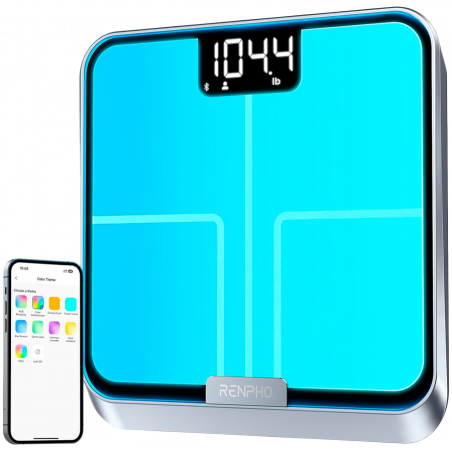 Cântar inteligent RENPHO Elis Chroma, până la 180 kg, 13 indicatori, LED, RGB, Wi-Fi, Bluetooth, 8 profiluri, recunoaștere, aplicație mobilă, USB-C, crom