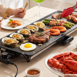 Grătar teppanyaki Swiss Haus Basel Premium SH-TP70, 1800 W, 70 × 23 cm, acoperire ceramică, termostat, tavă pentru grăsime, fără BPA și PFAS, negru